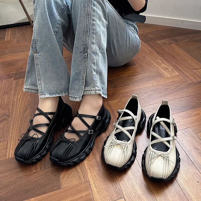 Autumn Chunky Women Sports Shoes Fashion Shallow Butterfly-knot Platform Sneakers Ladies Casual Flats Outdoor Mary Jane Shoe 250106