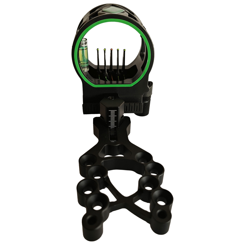 Trophy Ridge Volt 5 Pin Archery Bow Ambidextrous Sight - 5 Ultra-Bright Horizontal .019 Fiber Optic Pins, Bubble Level, Green Hood Accent for Quicker 