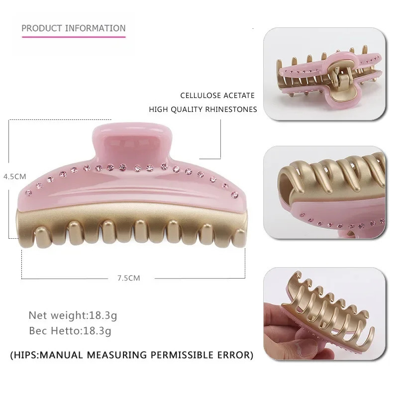 Vintage Hair Clip French Style Acetate Claw Large Size Hair Clip with Single Row Diamond Elegant and Stylish Hair Accessory 250106