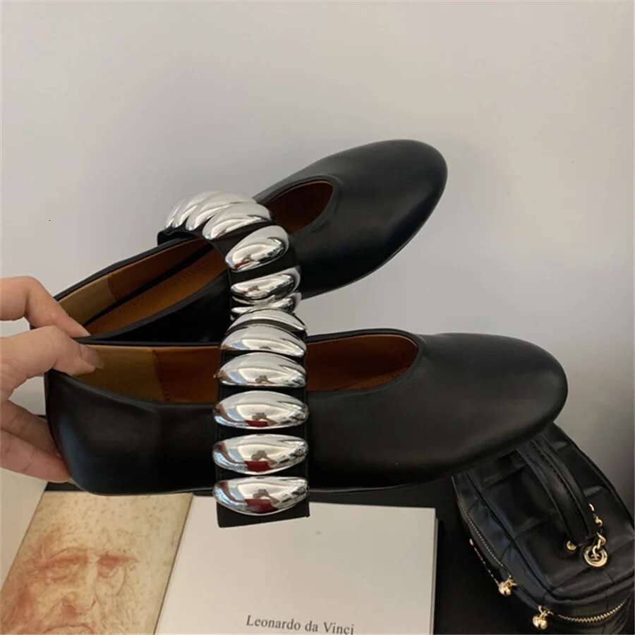 Metal Studded Women Ballet Flats Comfortable Dance Shoes Casual Walking Loafers Flat Espadrilles Ladies Black Mary Janes