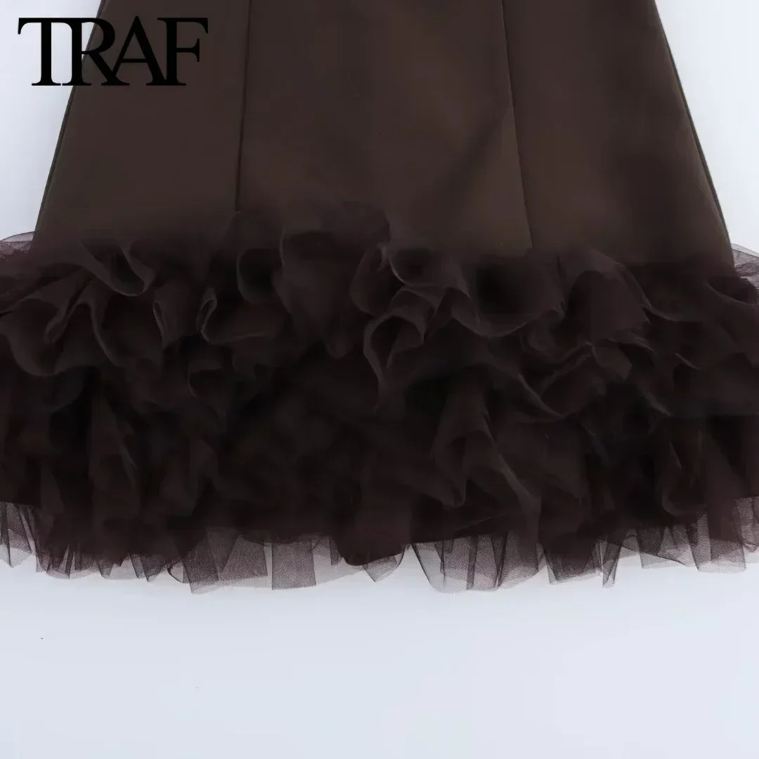 TRAF Elegant Hem Mesh Mini Dress Womens Sexy Slimming O-Neck Sleeveless Womens Party Dress 2025 Spring A-line Womens Dress 250103
