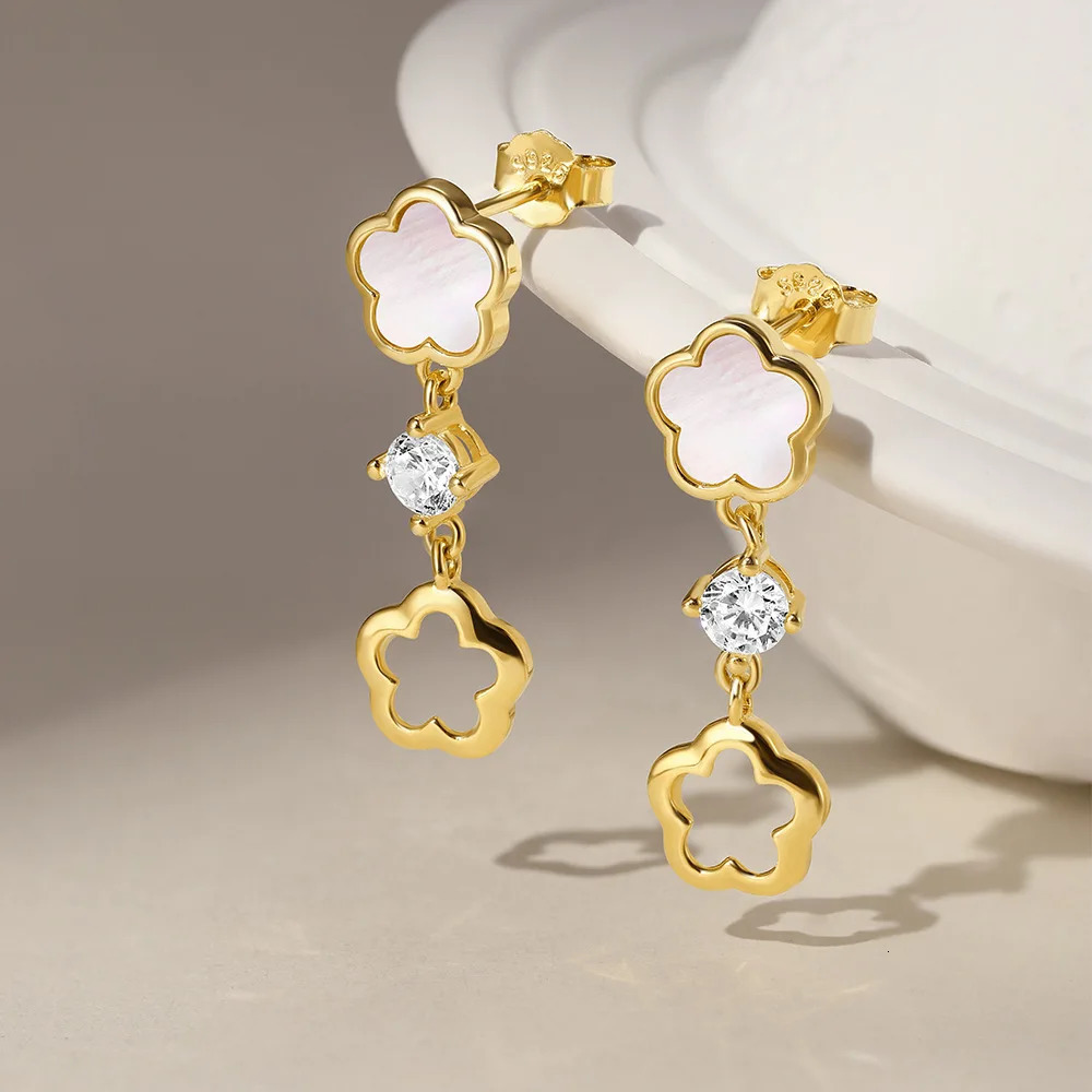 Glowshe 925 Sterling Silver Zircon Shell Flower Earrings Necklace Party Fine Jewelry Set Womens Elegant Accessories 250102