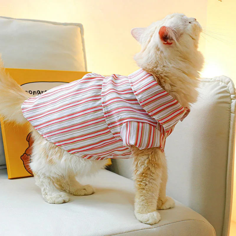 Summer Pet Home Shirt Printed with Striped Polyester Material Thin Breathable Pet Clothing Accessories Cute Dog Cat Apparel 250106