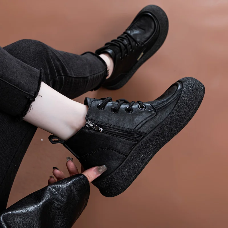 AIYUQI Boots Women Vintage Autumn Flat Women's Ankle Boots Fashion Plus Size Round Toe Lace-Up Booties Ladies