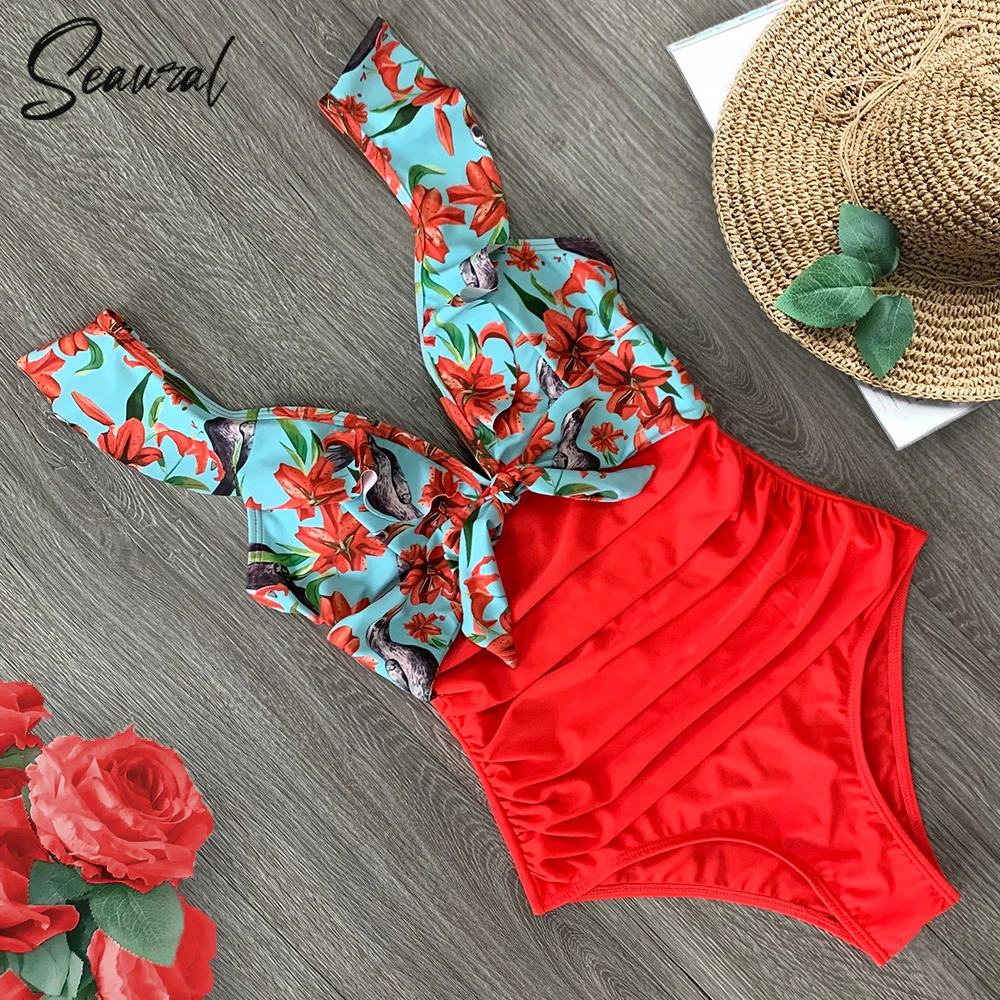 Sexy Ruffle One Piece Swimsuit Off The Shoulder Swimwear Women DeepV Bathing Suits Beach Wear Swim Suit 250106