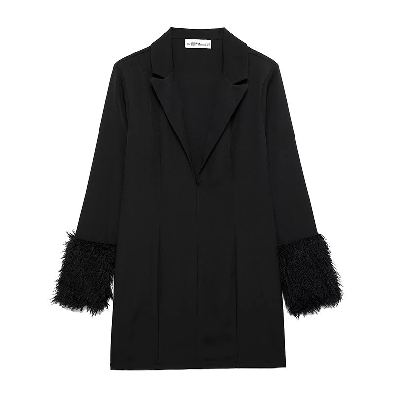 TRAF Womens Short Dresses Fashion Feather Cuff Mini Dress Women Long Sleeve Vintage Female Elegant Party 250103