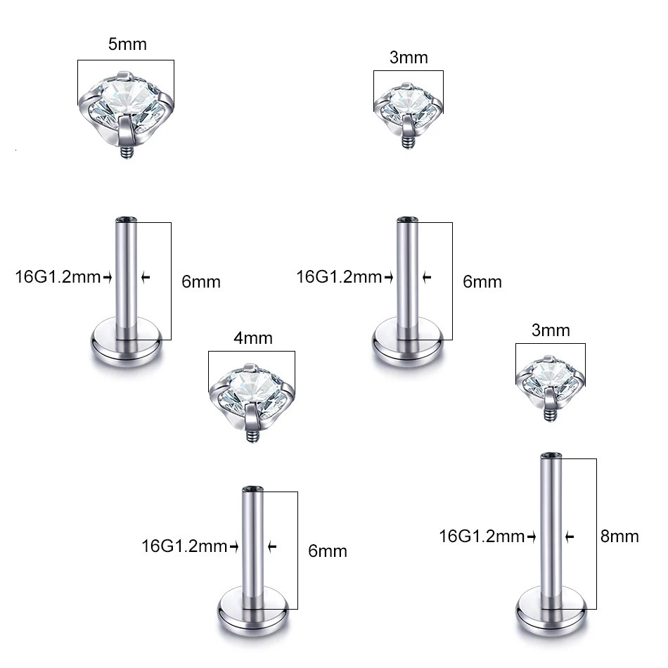 10PCS G23 Labret Piercings Lip Ring 16G Internal Thread Nose Stud Earring Tragus Helix Cartilage Piercing Body Jewelry 250103