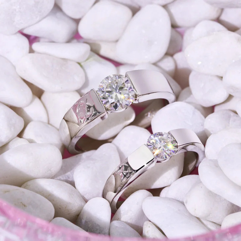Onelaugh 1CT Couple Ring Women Men 925 Sterling Sliver D VVS1 Wedding Engagement Solitaire Diamond Ring 250103