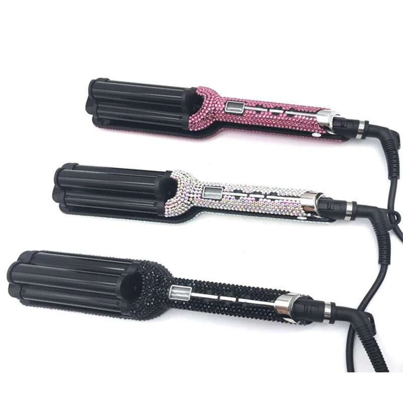 Deep Wave Crimp Rhies Temperature Adjustale Cermaic Triple Barrel Curg Iron with LCD Display for Hair Stylist