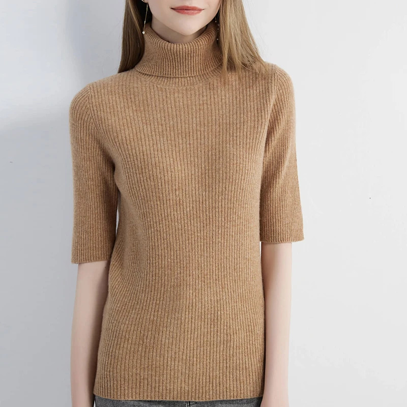 Sweater for Women Knitwears Turtleneck Tops 100% Wool Short Sleeve Pullover Spring Cashmere Knit Clothes Korean Fashion y2k 250103