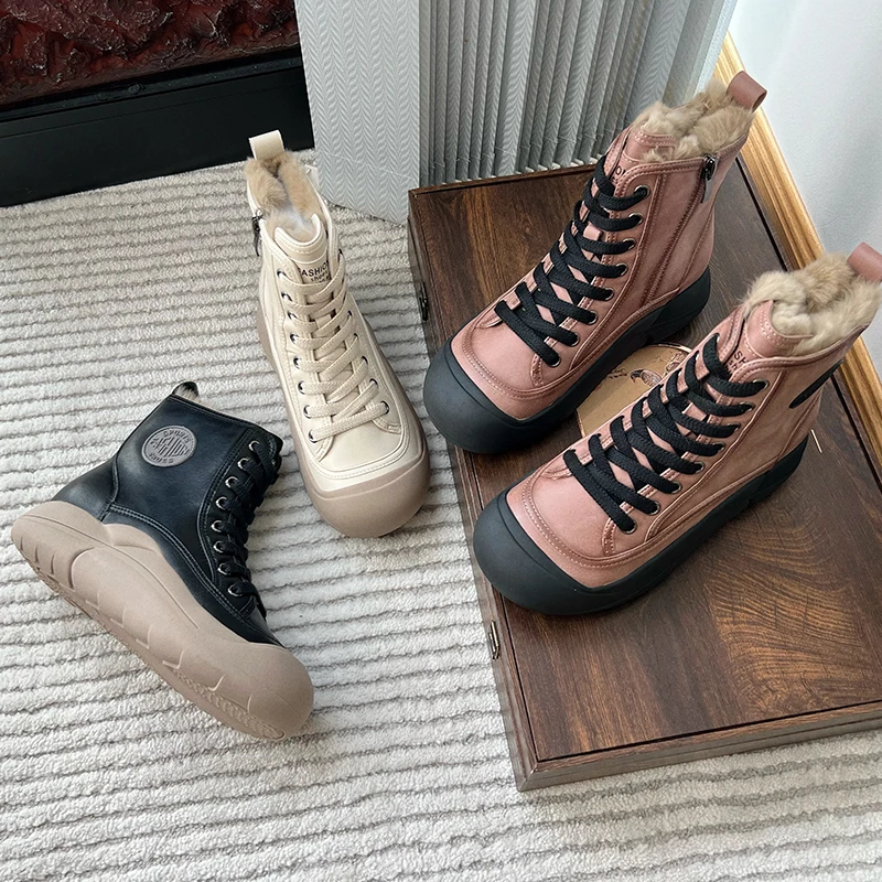 AIYUQI Winter Shoes Women Fashion Platform Board Shoes Women's Retro Warm Women's Ankle Boots