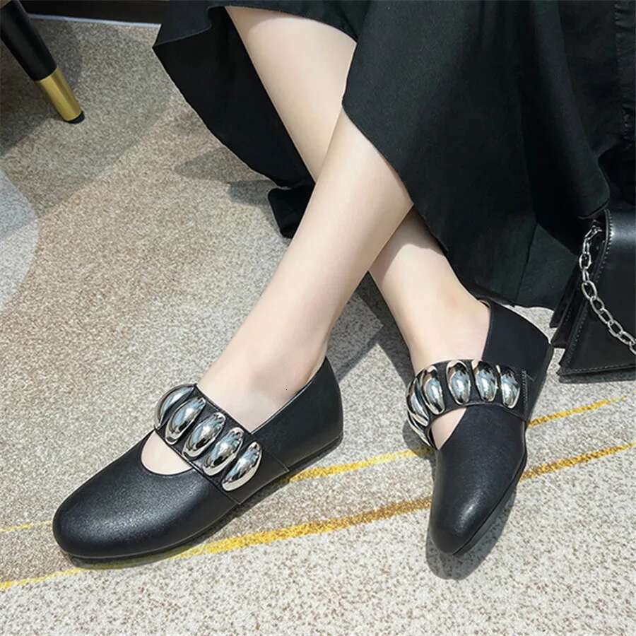 Metal Studded Women Ballet Flats Comfortable Dance Shoes Casual Walking Loafers Flat Espadrilles Ladies Black Mary Janes