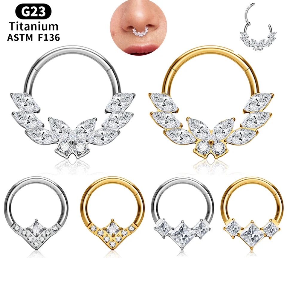 G23 Piercing Septum Round CZ Nose Rings Hoops 16G Hinged Segment Cartilage Helix Tragus Earring Jewelry 250103