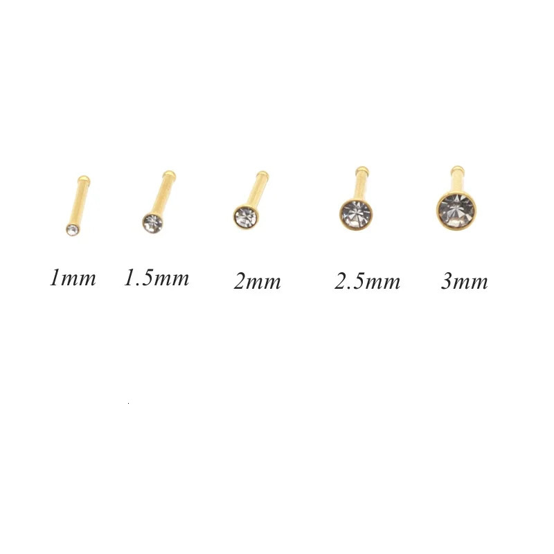 100pcs Mini Nose Stud Ring CZ Pin Small Fine Gem Straight Bar Steel 1mm 1.5mm 2mm 2.5mm 3mm 20G Body Piercing Jewelry 250103