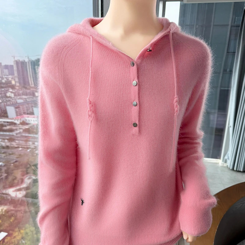 100%Wool High Quality Pure Spring Autumn Winter European Style Women Hooded Fashion Pullovers Knitted Cashmere Wool Sweater 250103