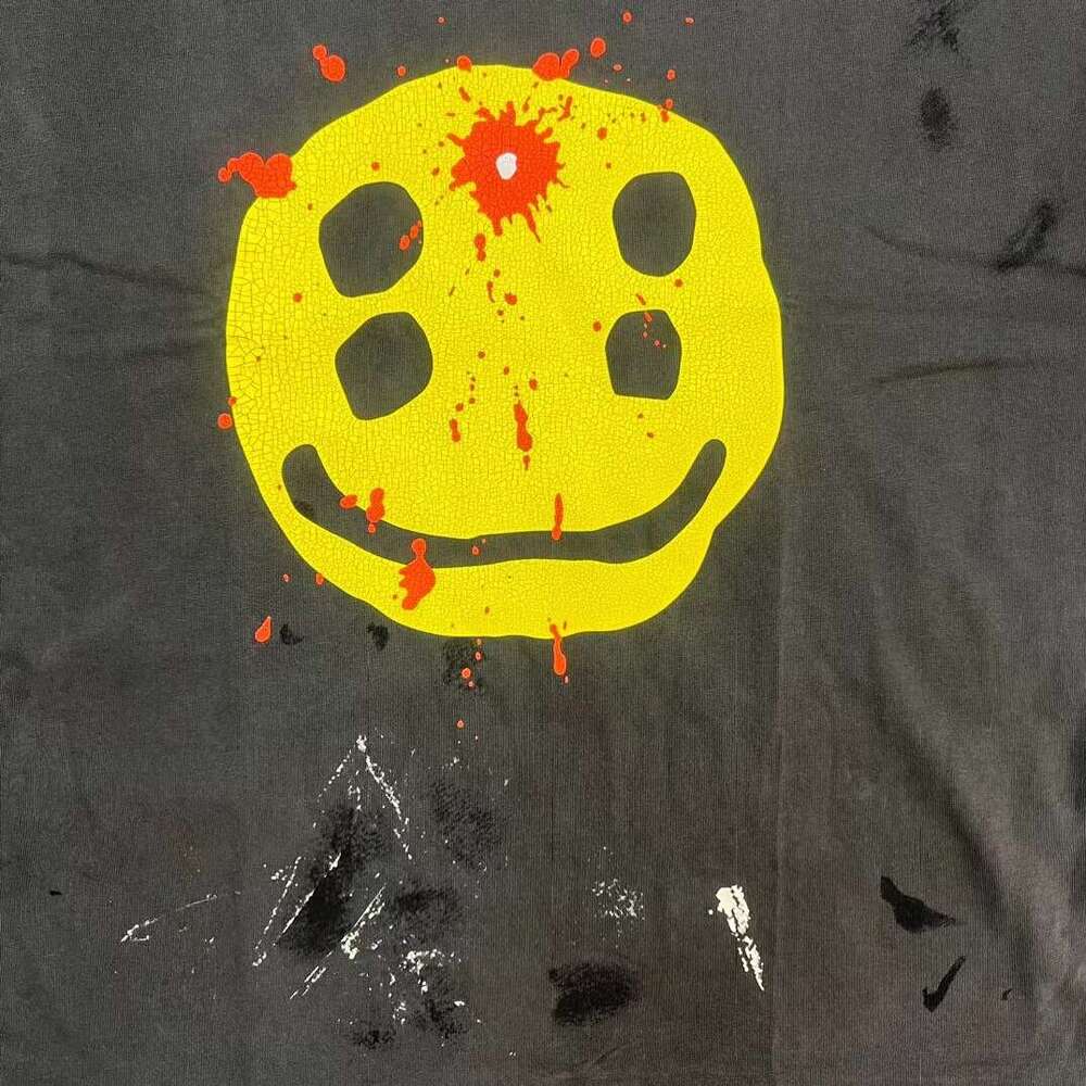 Washing water, splashing ink, smiling face, loose T-shirt, summer trend, short sleeved T-shirt for men and women, couple style, trendy