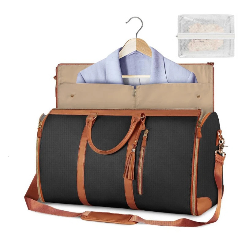 1pc Foldable Womens Travel Convenient Carryon Clothing Bag Large PU Leather Duffel Business 241226