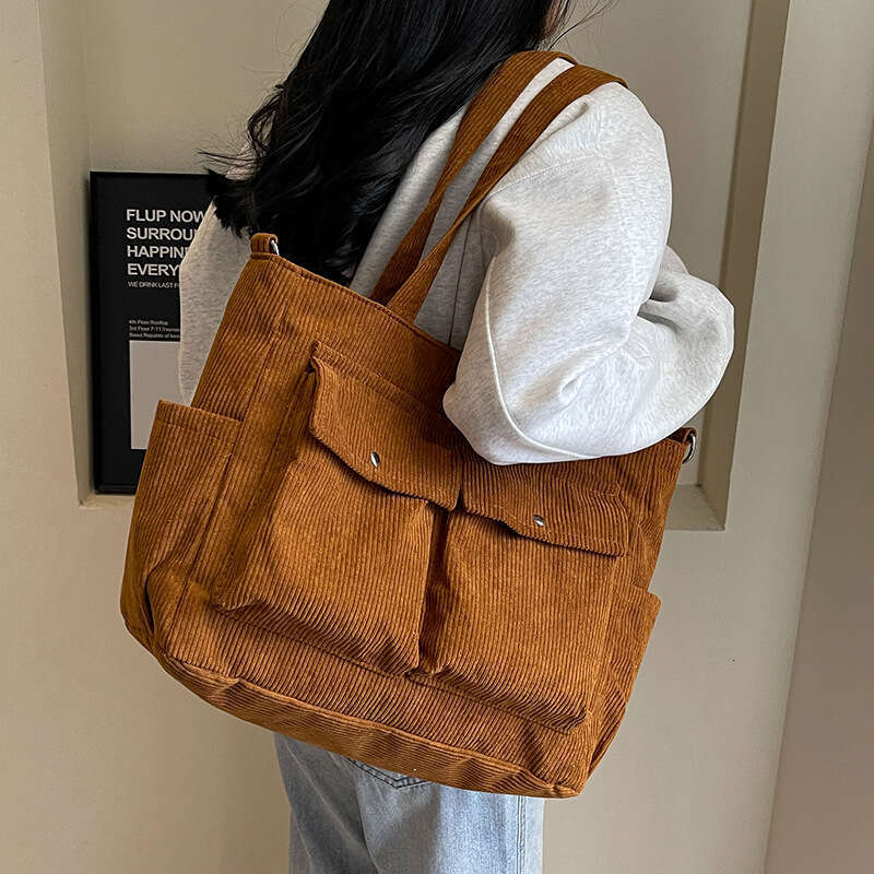 Corduroy Women's Tote Bag, Large Capacity, Autumn And Winter Can Be Slung Diagonally, New Versatile Single Shoulder Class Commuting Bags