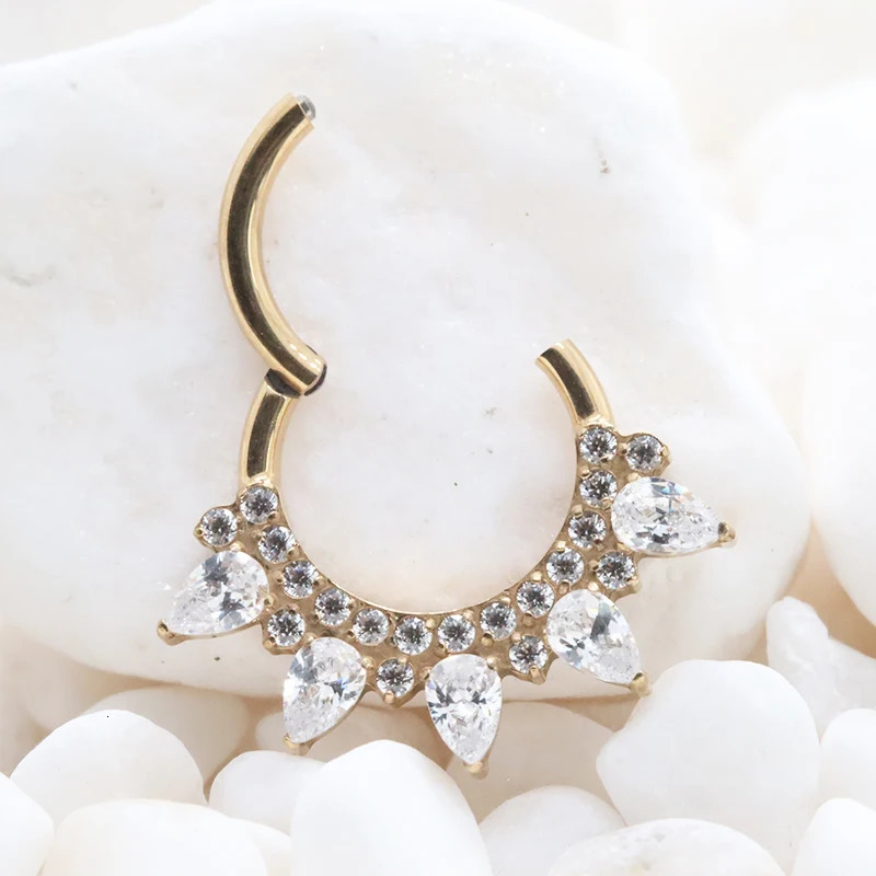 ASTM F136 Daith Piercing Ring 16G Clicker Septum Ear Helix Earrings Teardrop Clear Zirconia Nose Rings Anodized Jewelry 250103
