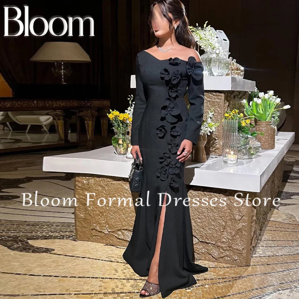 Customized single shoulder silk solid color 3D floral zipper long sleeved custom occasion dress 250103