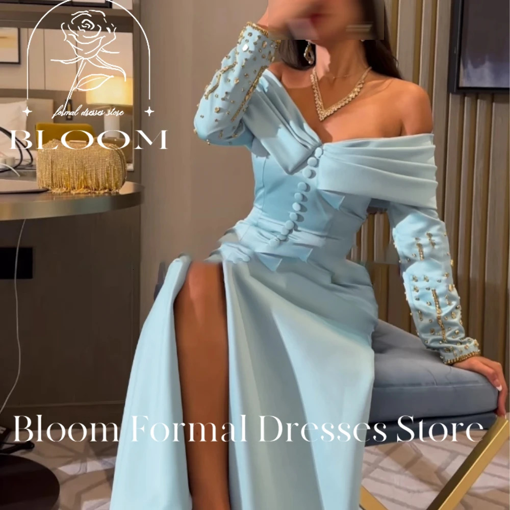 Bloom Customized Shoulder Ball Dress Gold Bead Long Sleeve Button Formal Evening Dress Wedding Party Dress 250103