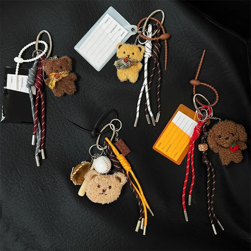 Trendy Pendant Accessories Y2k Cute Plush Bear Keychain Puppy Rabbit Baseball Postcard Mobile Bag Pendant For Girl Women Gifts250103