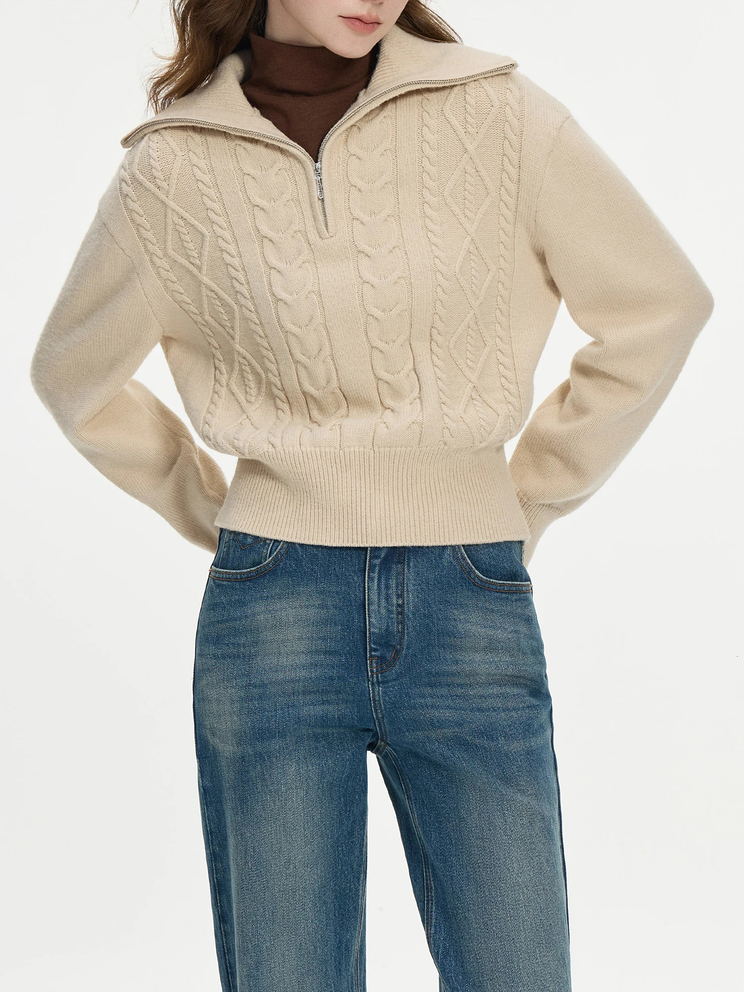 FSLE 93% Wool Vneck Chic Pullover Two Color Sweater For Women Autumn Winter Design Twisted Flower 24FS14396 250103