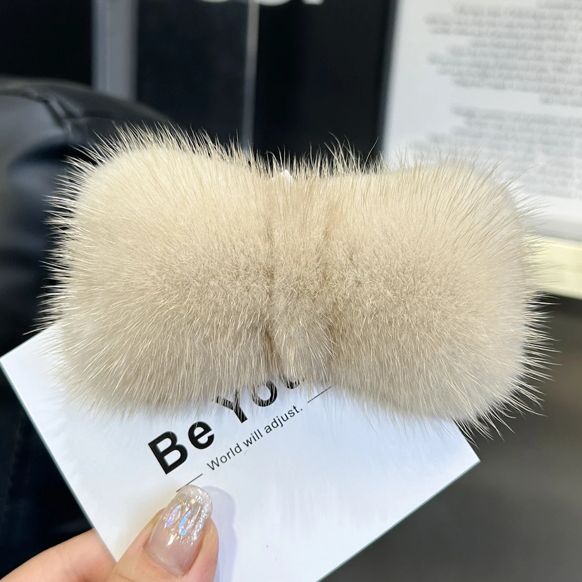 Real Mink Fur Hair Larg Bowknot Hairpin Side Clip Net Red Cute Plish Fur Headdress Shiny Hair Scratch Accessories Gifts 250106
