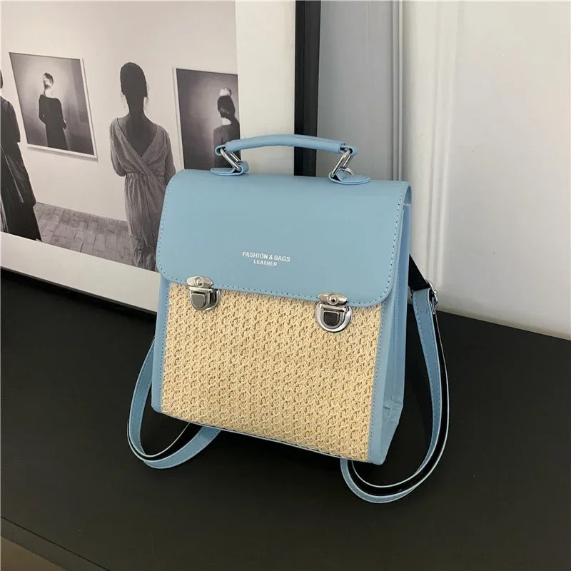 High Quality PU Straw Fashion Backpack Simple Versatile Crossbody Bags for Women Summer Large Capacity 250102