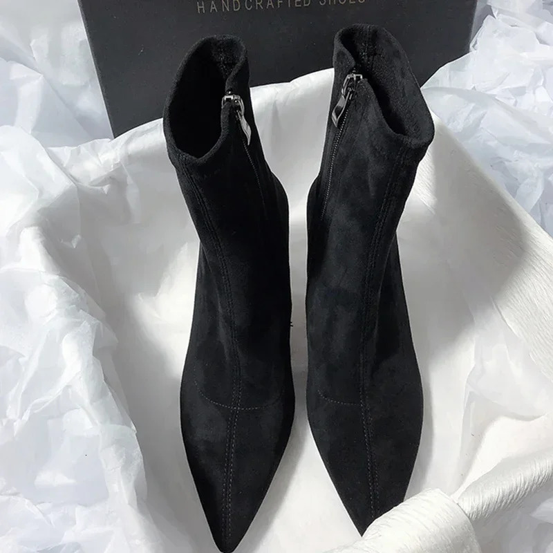 Pointed Toe Women Sock Short Boots Fashion Side Zipper Ankle Booties Thin High Heel Autumn Winter Ladies Shoes Botas Femininas 250106