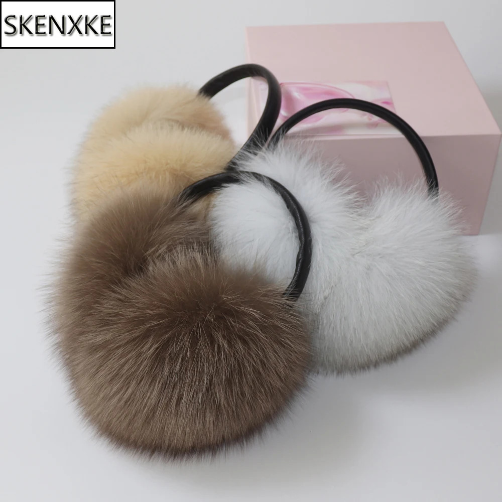 2024 Winter Women Real Fox Fur Earmuffs Natural Warm Fox Fur Earmuff Cute Oversized Fluffy Genuine Fox Fur Earmuffs 250106