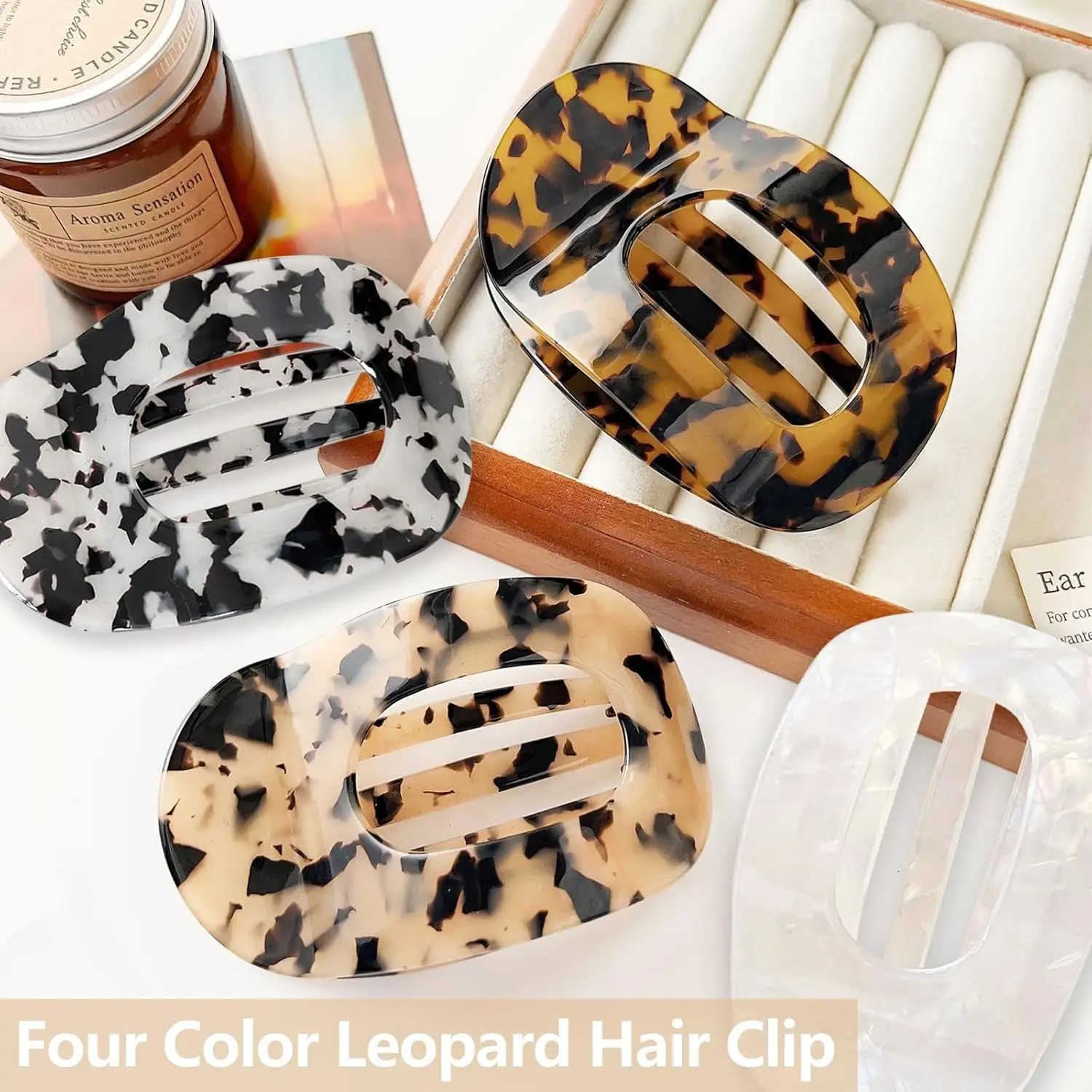 4 Pack Flat Hair Clips French Flat Clips Hair for Thick Thin Hair Leopard Print Hair Claw Clips for Women Girls Duck Billed Cli 250106