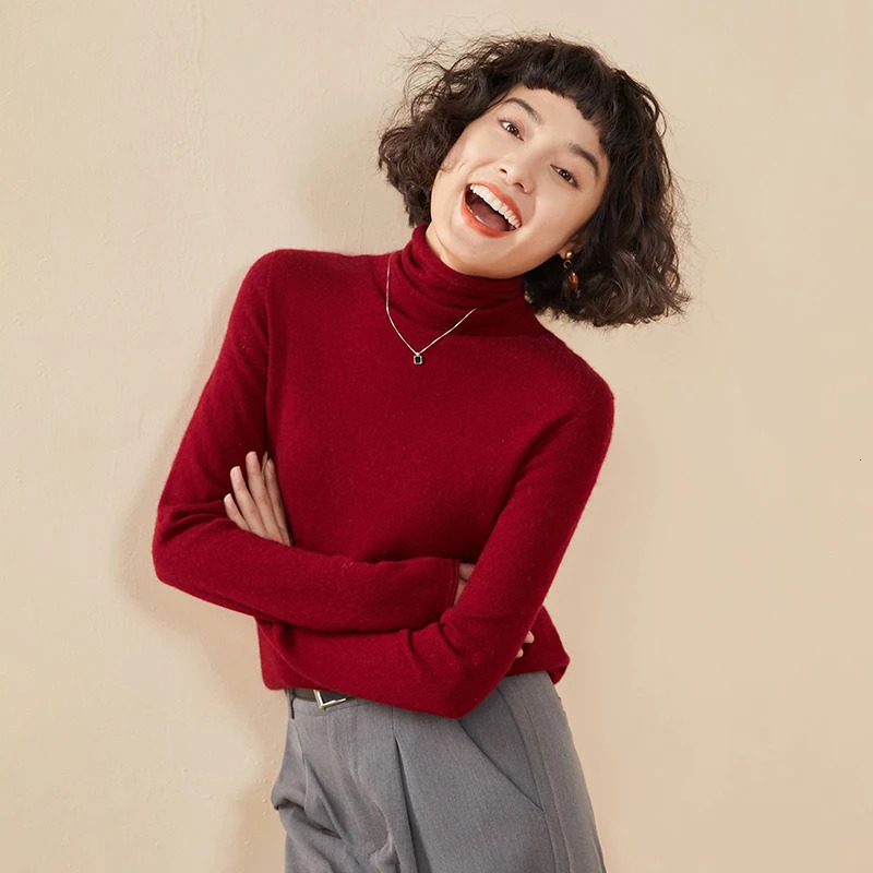 Womens pullover autumnwinter 100% cashmere sweater casual knitted high collar loose Tops basic pile Blouse 250103