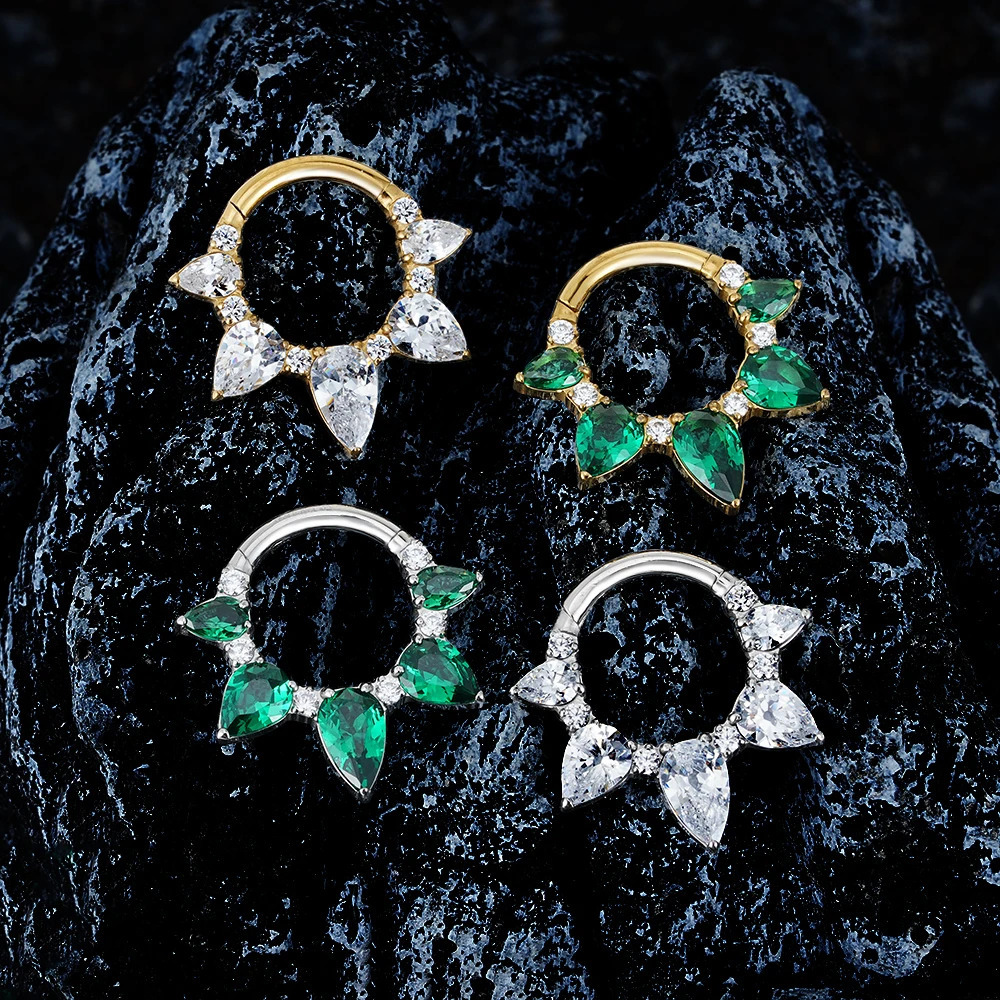 Right Grand ASTM F136 16G Pear CZ Hinged Clicker Segment Hoop Ring 8mm/10mm Hinged Daith Clicker Septum Nose Jewelry 250103