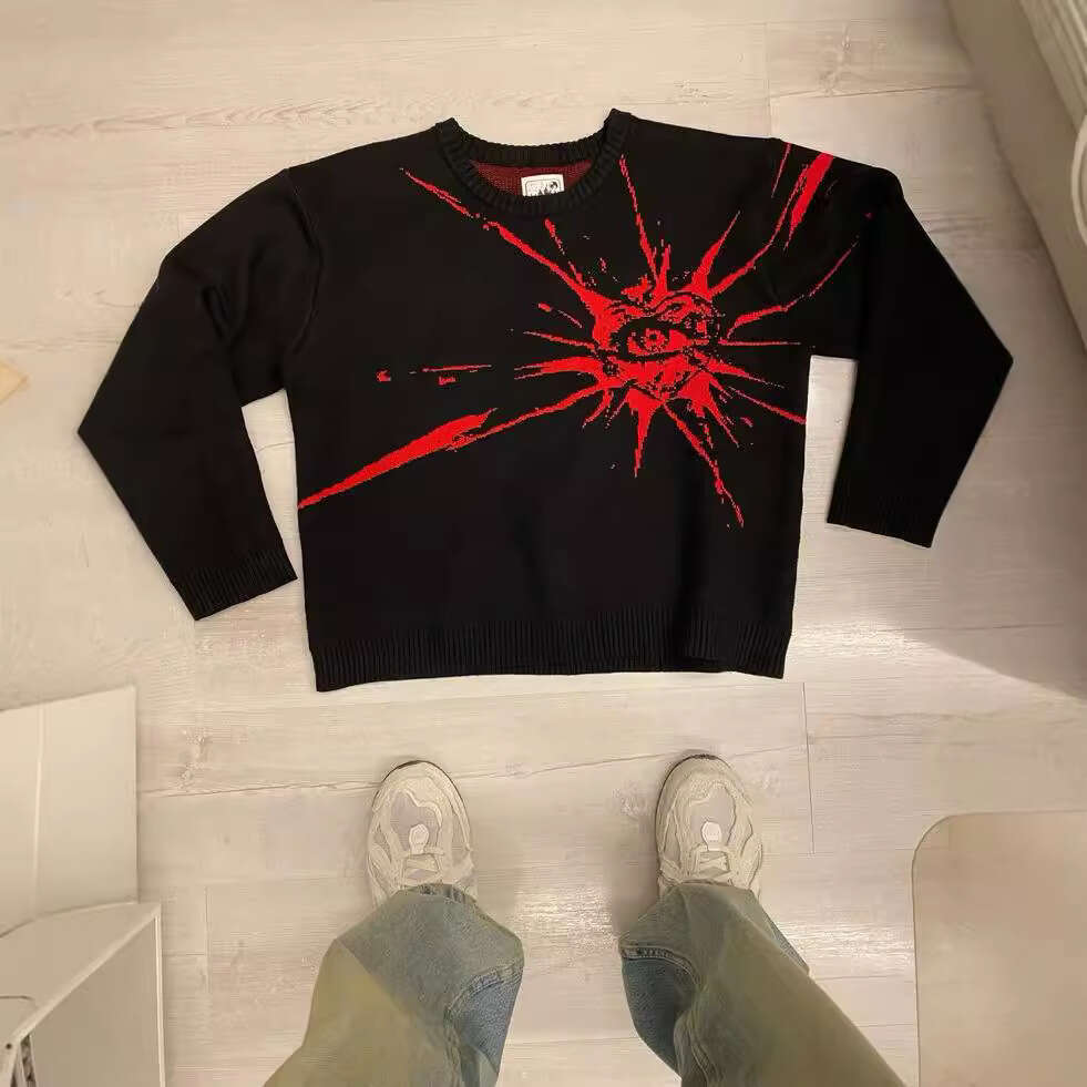 Knitwear Anime Jacquard Pattern Round Neck Long Sleeve High Street Loose Sweater Dark Style