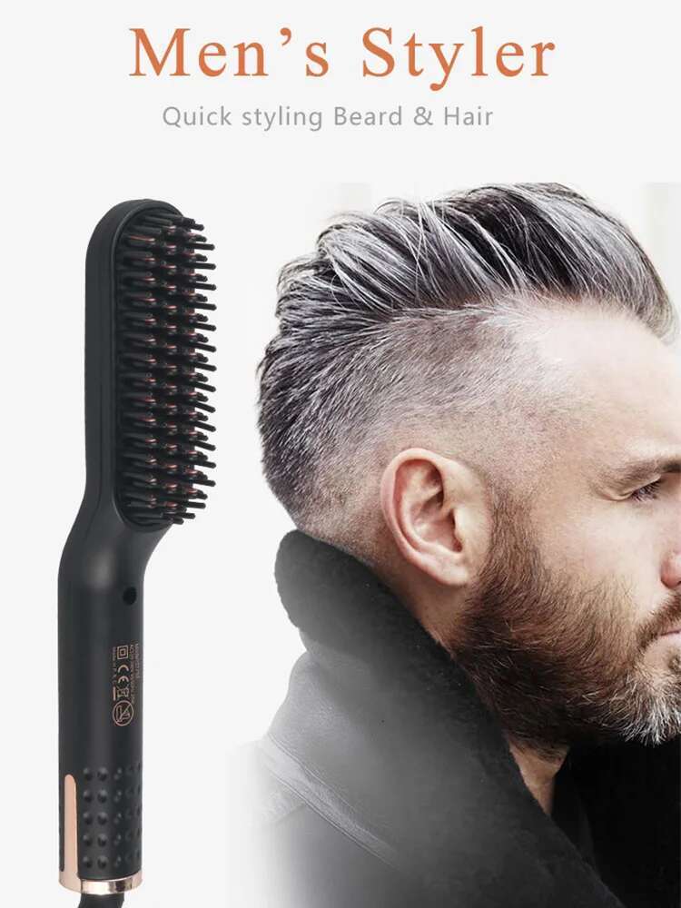 Multifunctional Men Straightener Portable Quick Heating Electric Hot Hair Brush Anti-Scald Beard Style Comb for Man