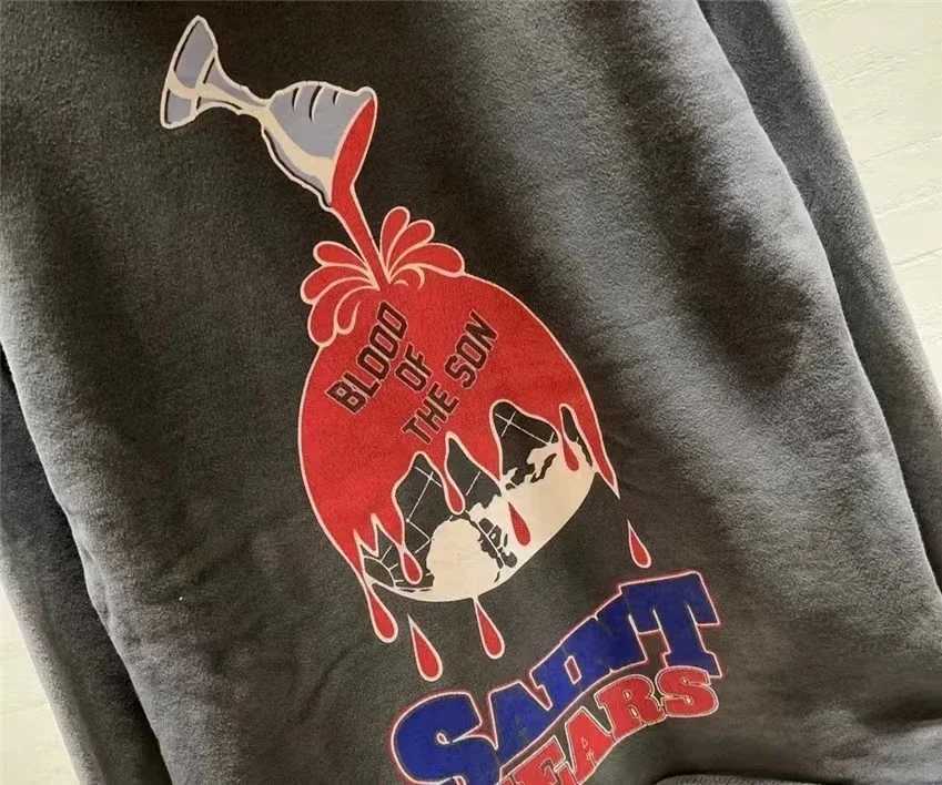 Men's Hoodies Sweatshirts Oversize Blk Washed Saint Holy Grail Hooded Hoodie Men Women Hip Hop Cuff Loose Sweatshirts Pullover J250109