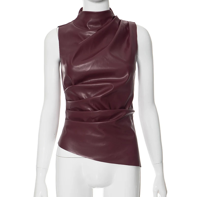 CUTENOVA Womens Y2K Retro Pu Simple Basic Tank Top High Waist Tight Ruffle Cut Sleeveless Top Versatile Shirt 250103