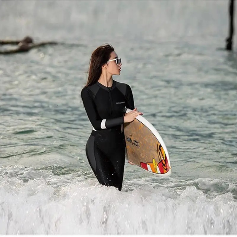 Women Swimsuit Onepiece Body Slimming Large Size Wetsuit Quickdrying Sunscreen Trousers Longsleeved Student Surfing 250106