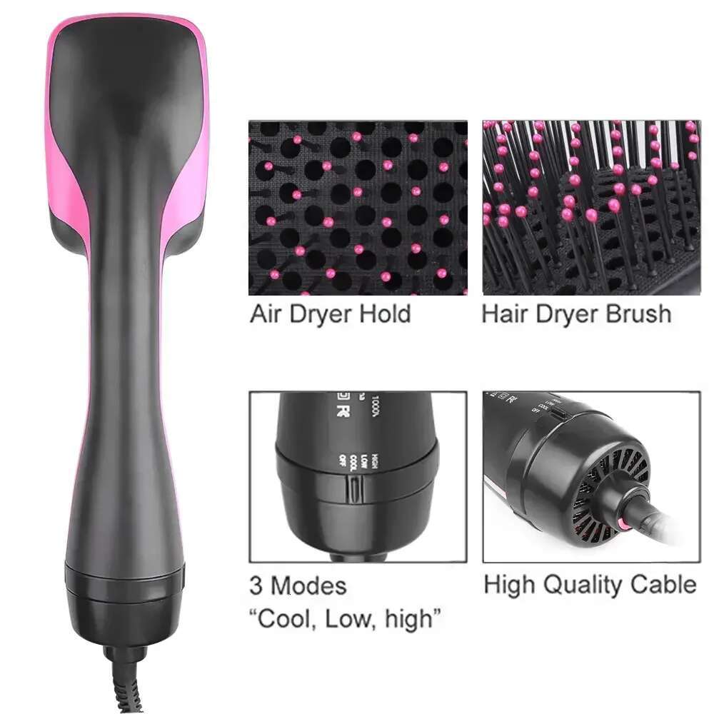 Hair Black and Pink Multifunctional Hairdryer One Step Ions Hot And Cold Air Wind Blow Dryer Brush With Comb