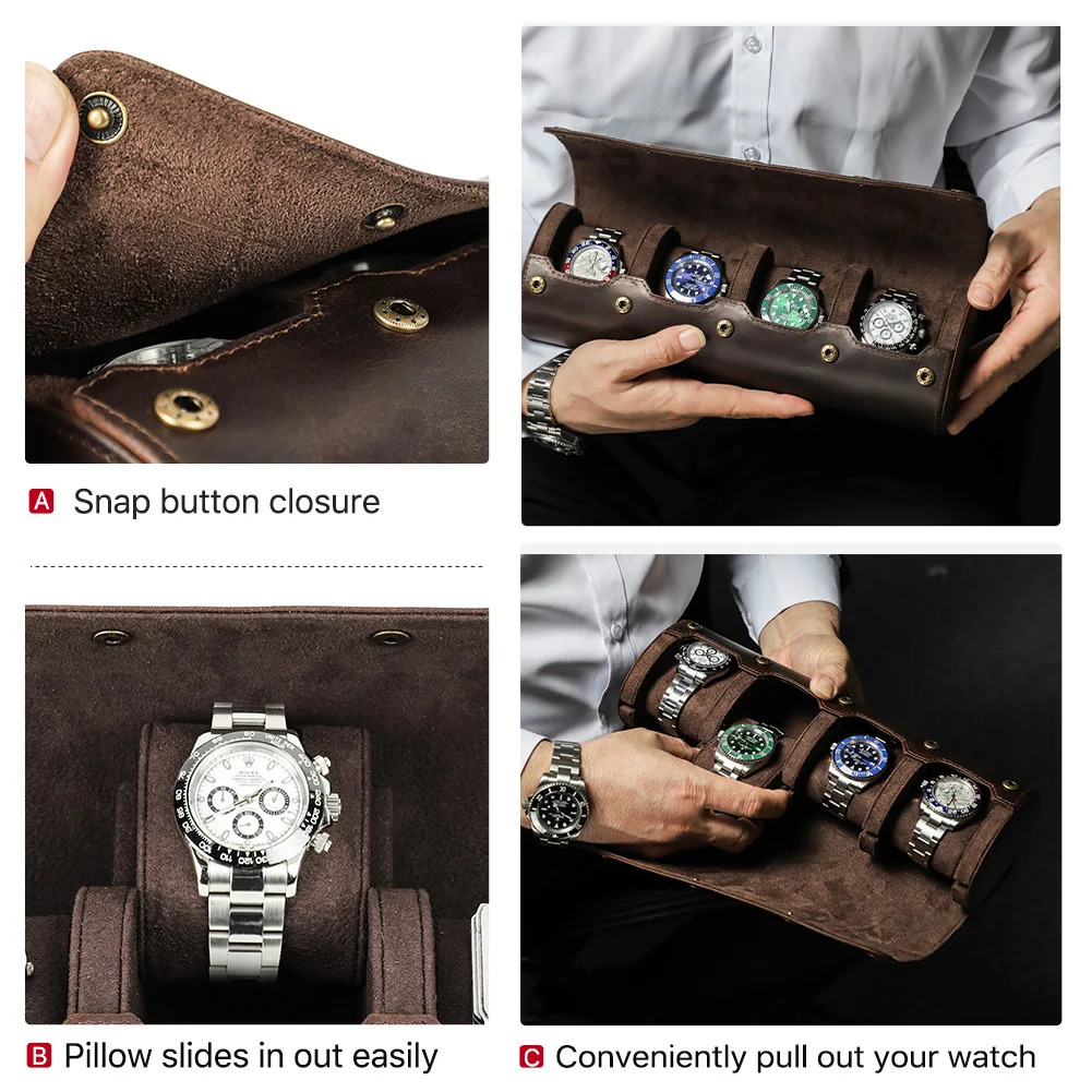 CONTACTs family retro leather case mens watch travel watch roll case holder high-quality mens gift 250102
