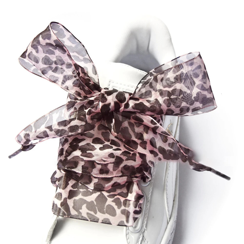 110cm Long Cute Fashion Leopard Print Ladies Exquisite Small Fresh Lace Flat Bottom Silk Satin Allmatch Pair Of Shoelaces 250106