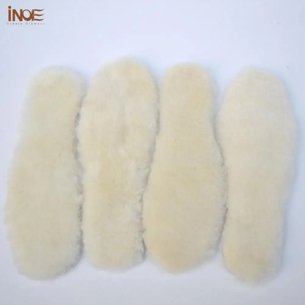 INOE Real Natural Sheep Wool Fur 20mm Length Winter Insole Warm Shoes Pad White Color for Women and Men Size 34-45 High Quality 250106