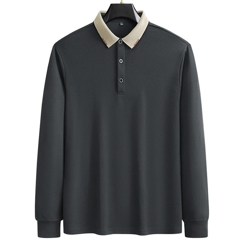Mens polo shirt M-7XL 8XL 9XL automatic mens long sleeved polo shirt solid color middle-aged and elderly business casual mens polo shirt A92 250103