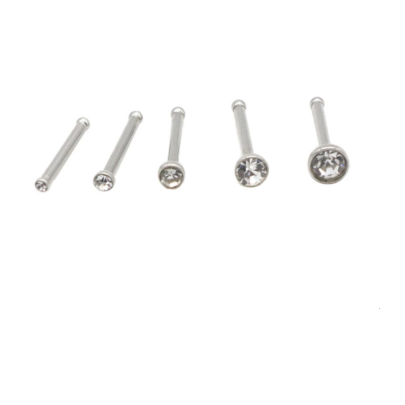 100pcs Mini Nose Stud Ring CZ Pin Small Fine Gem Straight Bar Steel 1mm 1.5mm 2mm 2.5mm 3mm 20G Body Piercing Jewelry 250103