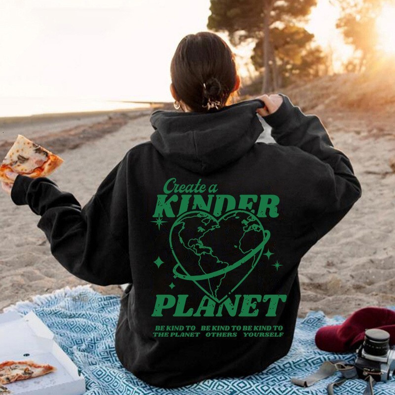 2025 New Model Free Shipping Fashion Autumn Winter New KINDER Love Map Back Collar And Velvet Hoodie Women's Clothing