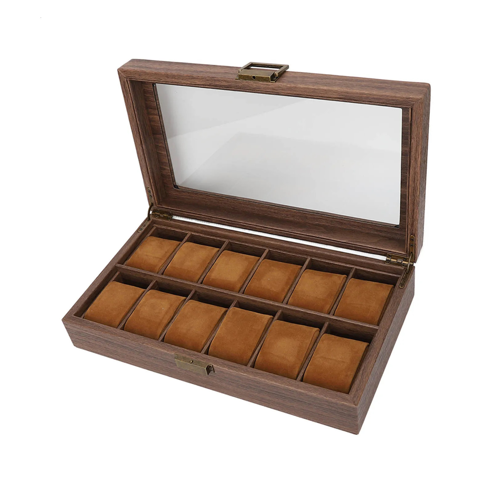 Watch box organizer Ultra PU leather watch display box flannel pad pillow 12 pieces with large window for storage 250102