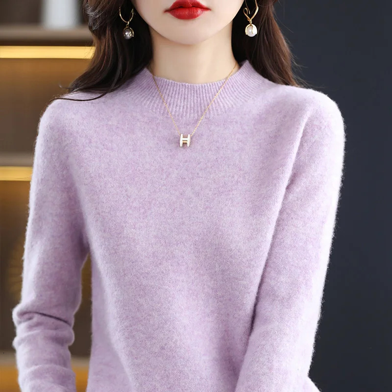 Firstline readytowear highend pure wool sweater womens half turtleneck loose and thin 100% solid color bottomi 250103