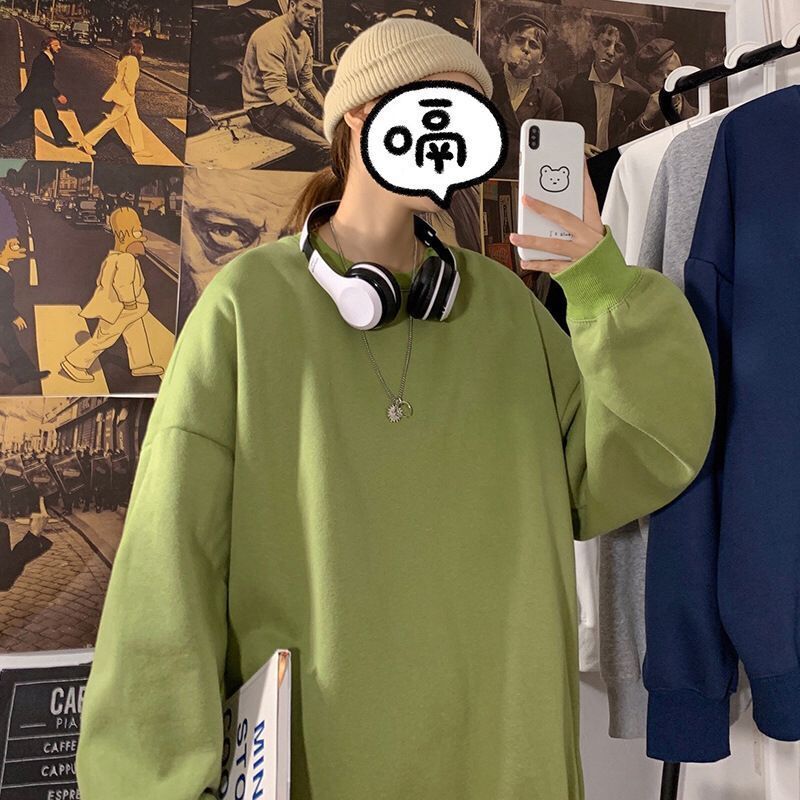 Round neck sweater mens fashion ins white long sleeved t-shirt trend versatile loose new boys spring and autumn clothes