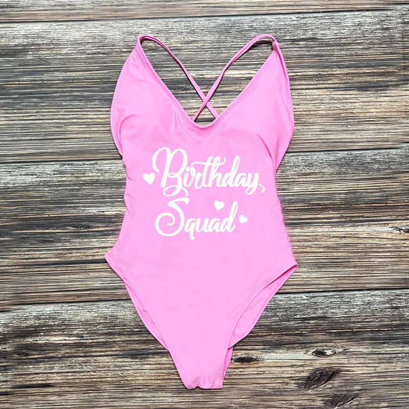 Birthday Queen Squad Swimwear Women Sexy Padded One Piece Swimsuit Woman Bachelorette Party Swimming Suit biquinis feminino 250106